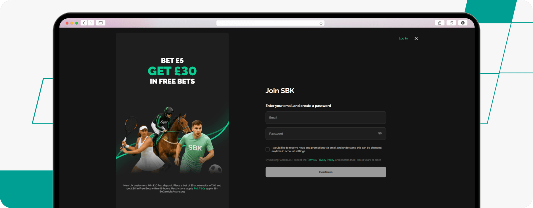 screrenshot of sbk sports welcome offer