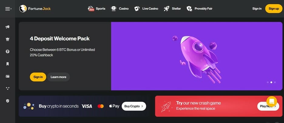 Screenshot of FortuneJack homepage