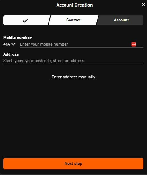 LiveScore Bet Registration Screenshot