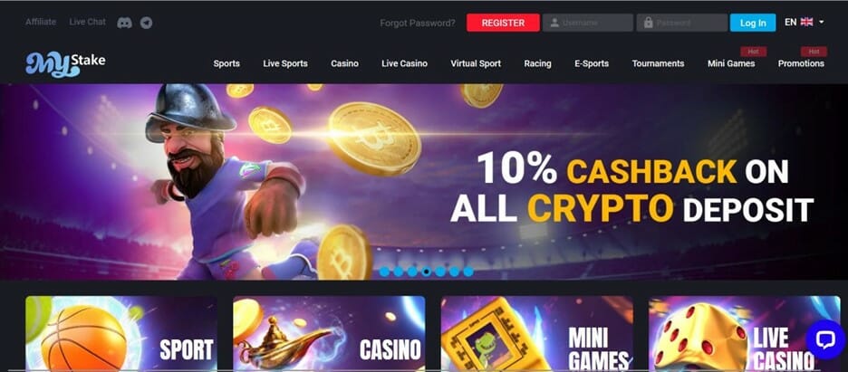 Screenshot of MyStake homepage