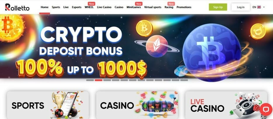 Screenshot of Rolletto homepage