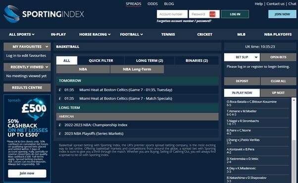 Sporting Index Basketball Screenshot