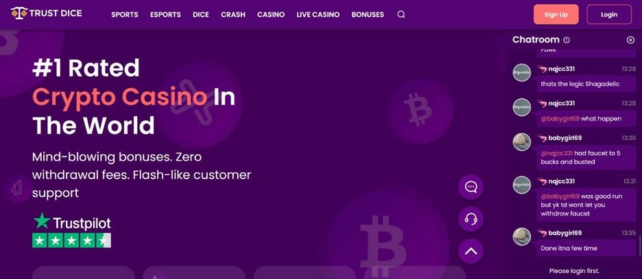 Screenshot of Trust Dice homepage