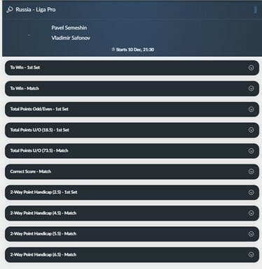 BetVictor Table Tennis Screenshot