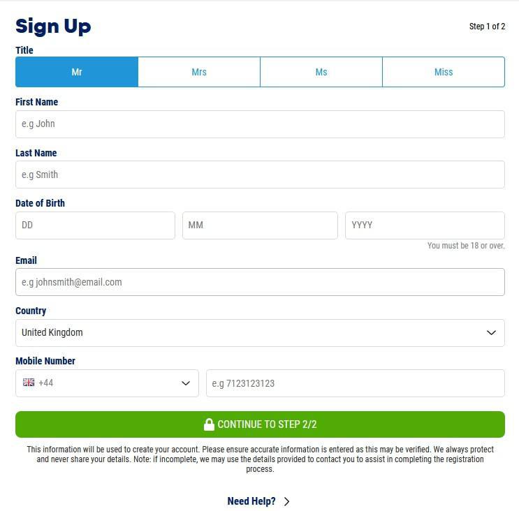 Boyle Sports Sign Up Screenshot