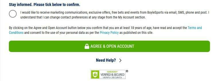 Boyle Sports Sign Up Screenshot