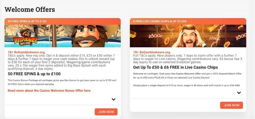 LeoVegas Other Welcome Offers Screenshot