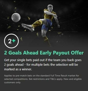 bet365 2 Goals Ahead Early Payout Offer Screenshot