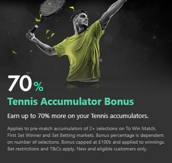 bet365 70% Tennis Accumulator Bonus Screenshot