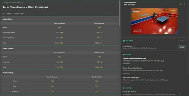 bet365 Table Tennis Screenshot