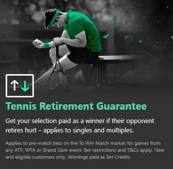 bet365 Tennis Retirement Guarantee Screenshot