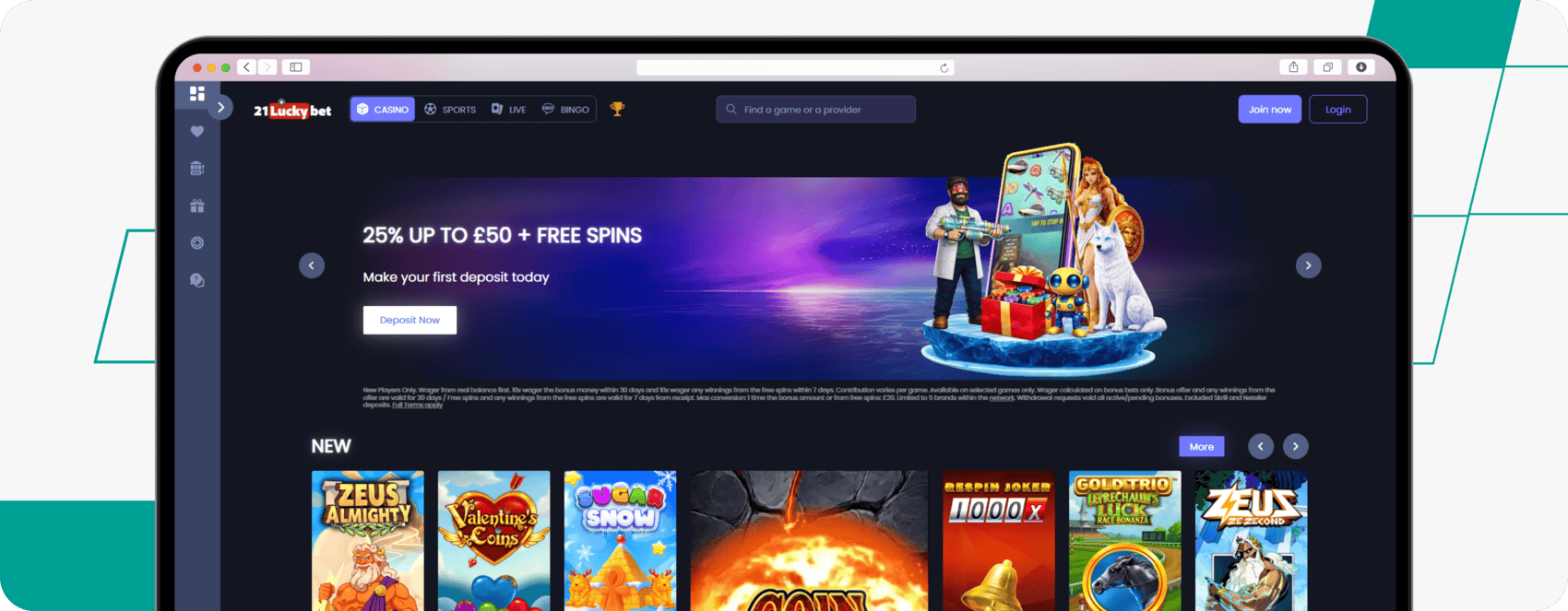screenshot of 21luckybet casino welcome offer