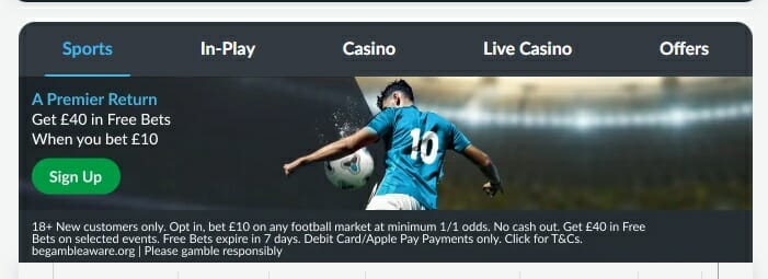 BetVictor Premier League Welcome Offer Screenshot