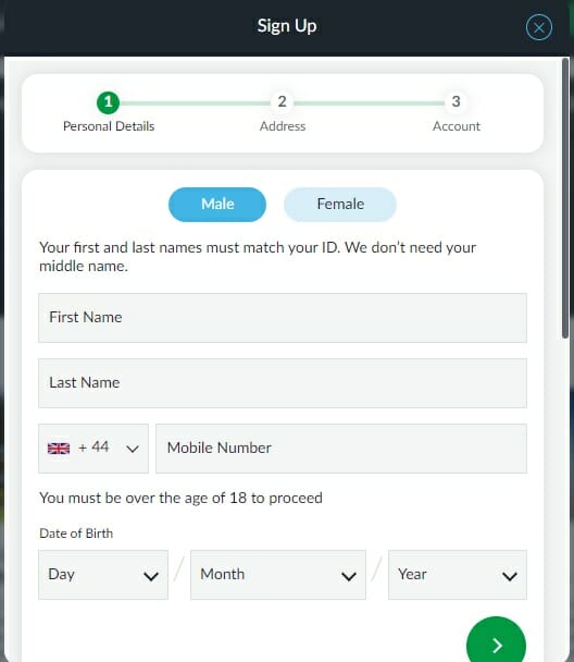 BetVictor Registration Screenshot