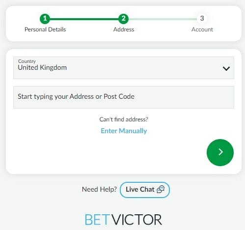 BetVictor Registration Screenshot