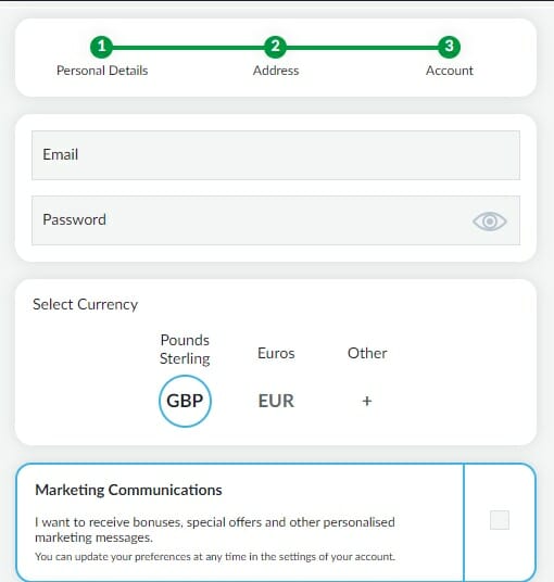 BetVictor Registration Screenshot