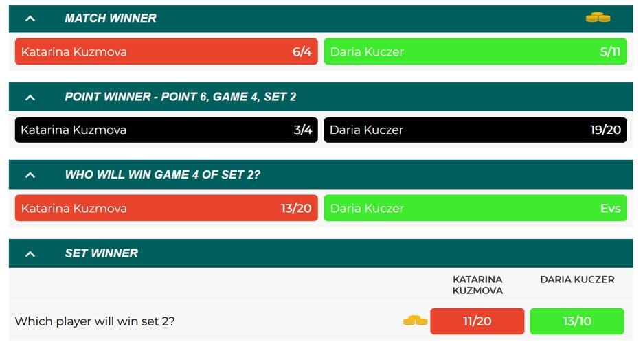 The Pools Tennis Betting Screenshot