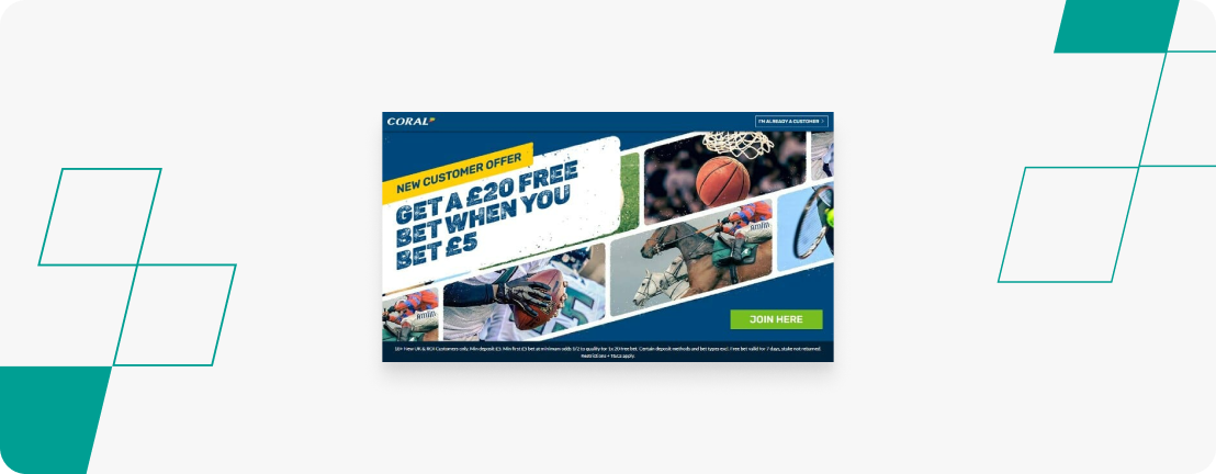 Coral Bet £5 Get £20 Welcome Offer Screenshot