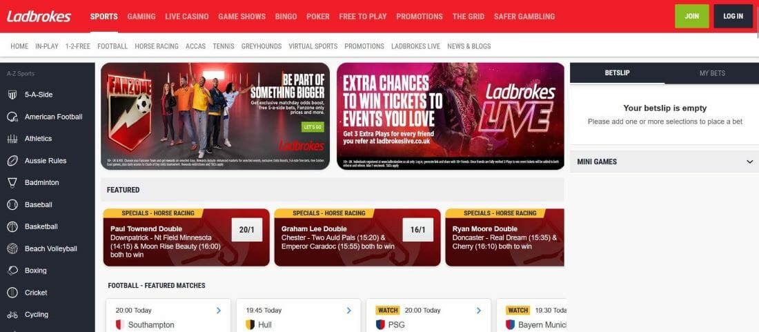 Ladbrokes homepage screenshot