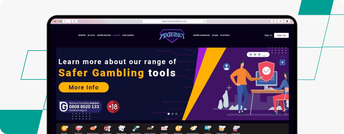 pixiebet homepage desktop screenshot
