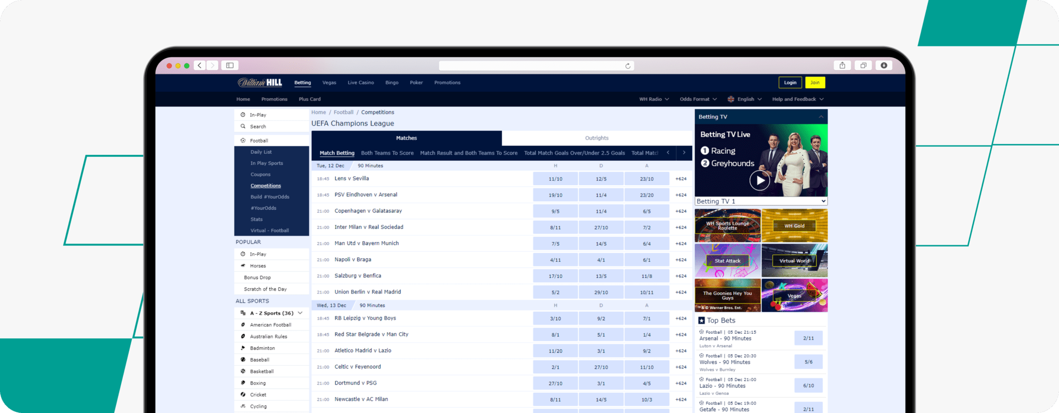 william hill champions league betting screenshot