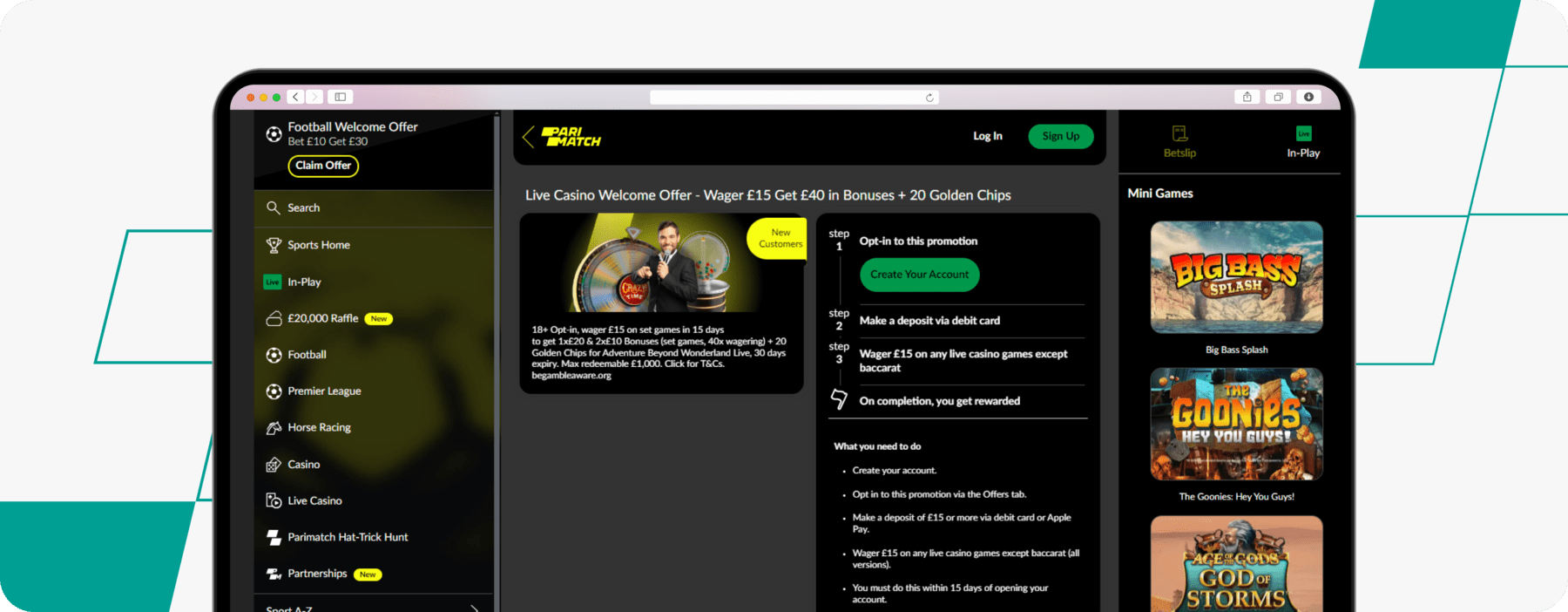 parimatch live casino welcome offer screenshot