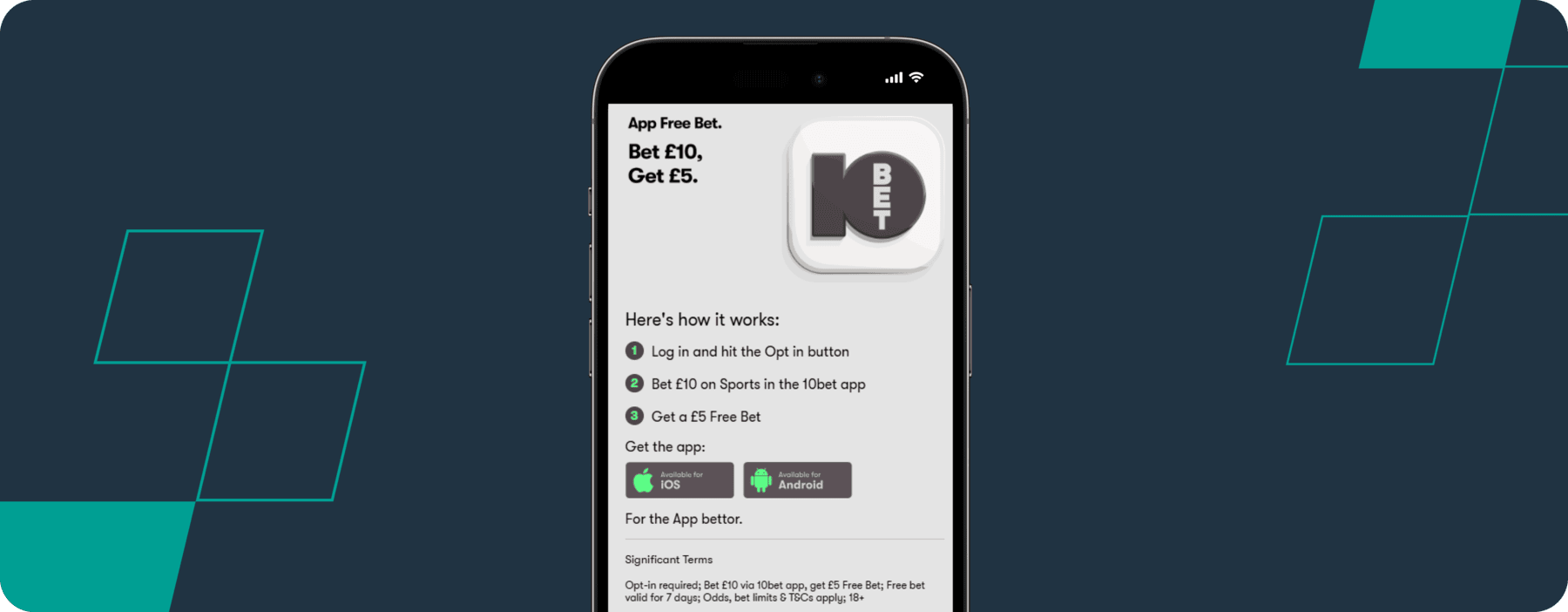screenshot of 10bet app offer details