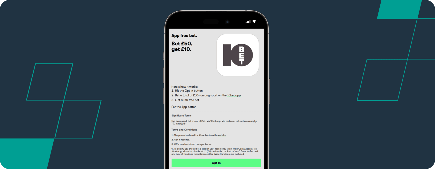 screenshot of 10bet app offer details