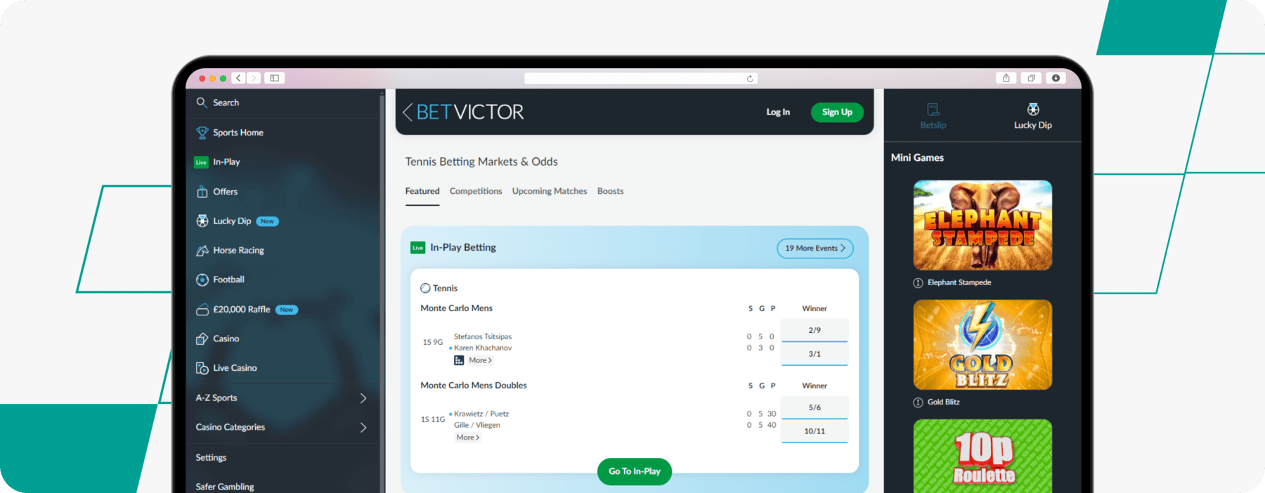 screenshot of betvictor tennis betting page