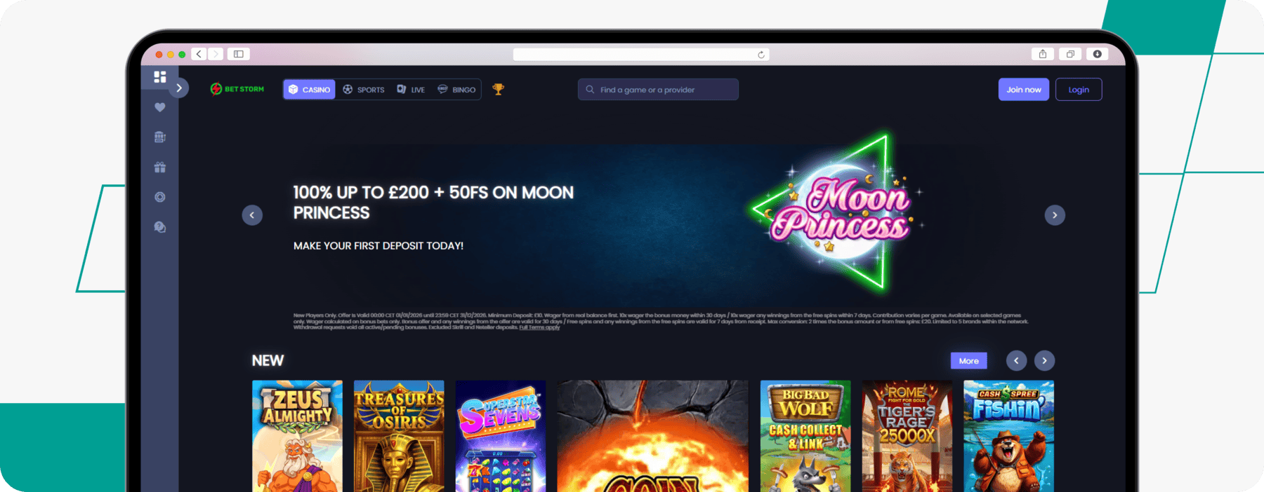 screenshot of betstorm's casino welcome offer