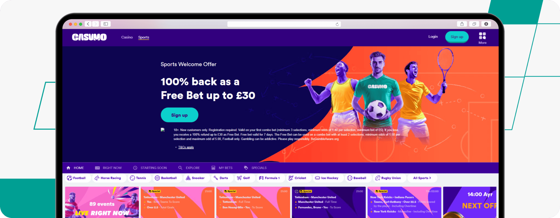 screenshot of casumo's sports welcome offer