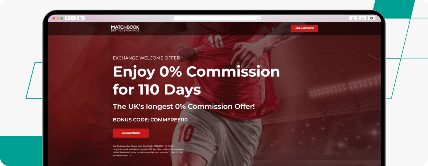 screenshot of matchbook's 0% commission welcome offer