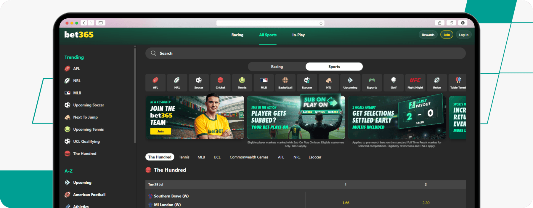screenshot of bet365 australia homepage