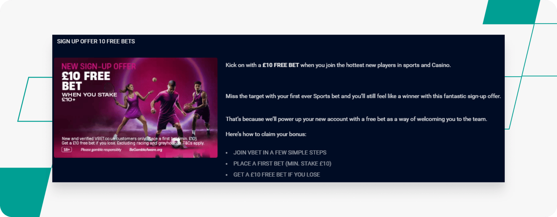 screenshot of vbet sports welcome offer
