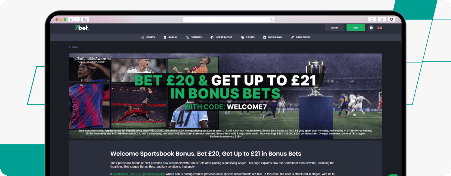 screenshot of 7bet sports welcome offer