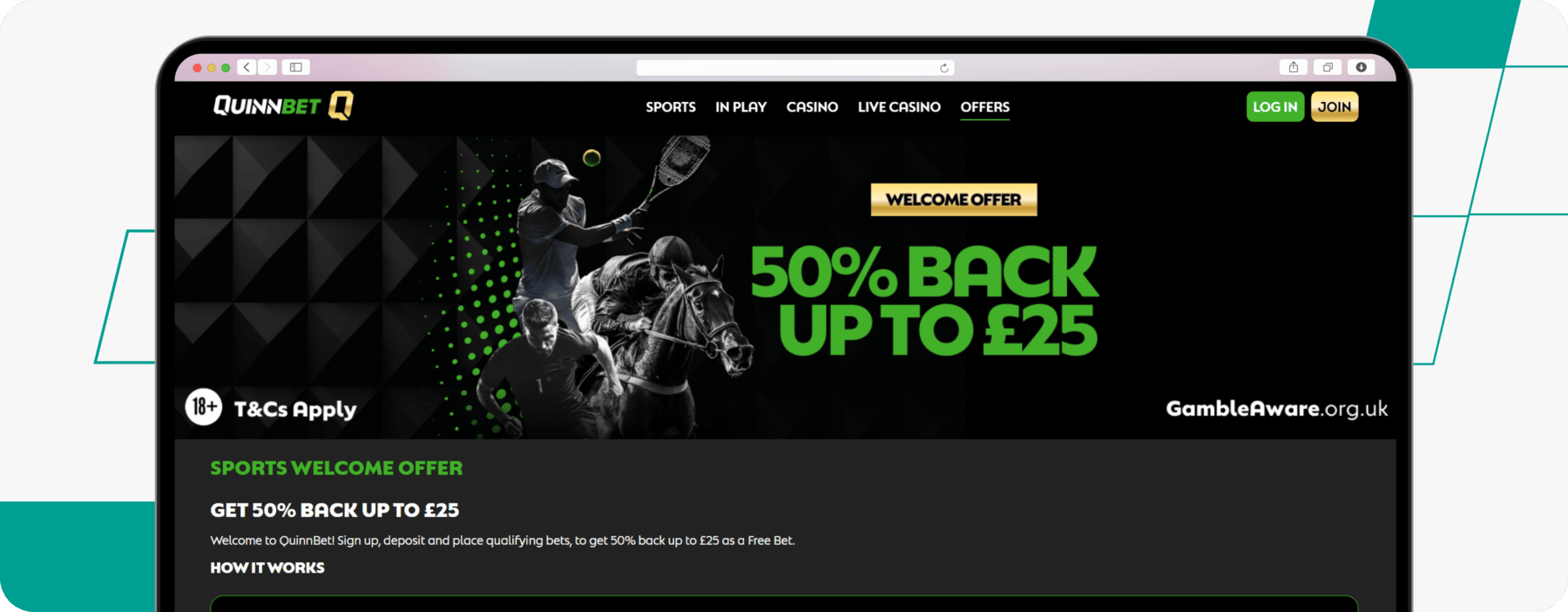 screenshot of quinnbet sports welcome offer
