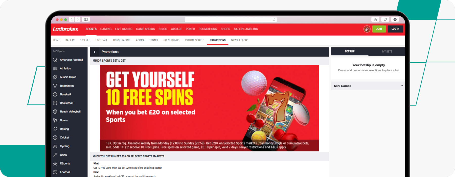 screenshot of ladbrokes offer for minor sports
