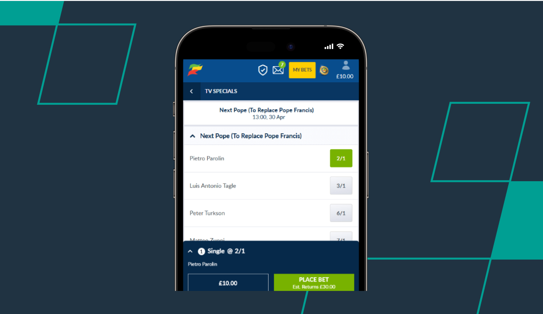 screenshot of coral's next pope bet slip