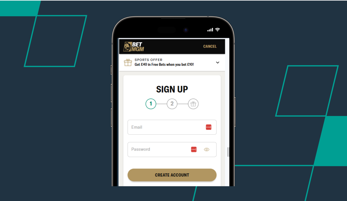 A screenshot of the first sign up page on BetMGM
