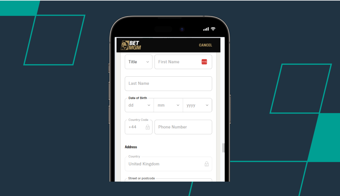 A screenshot of the second sign up page on BetMGM