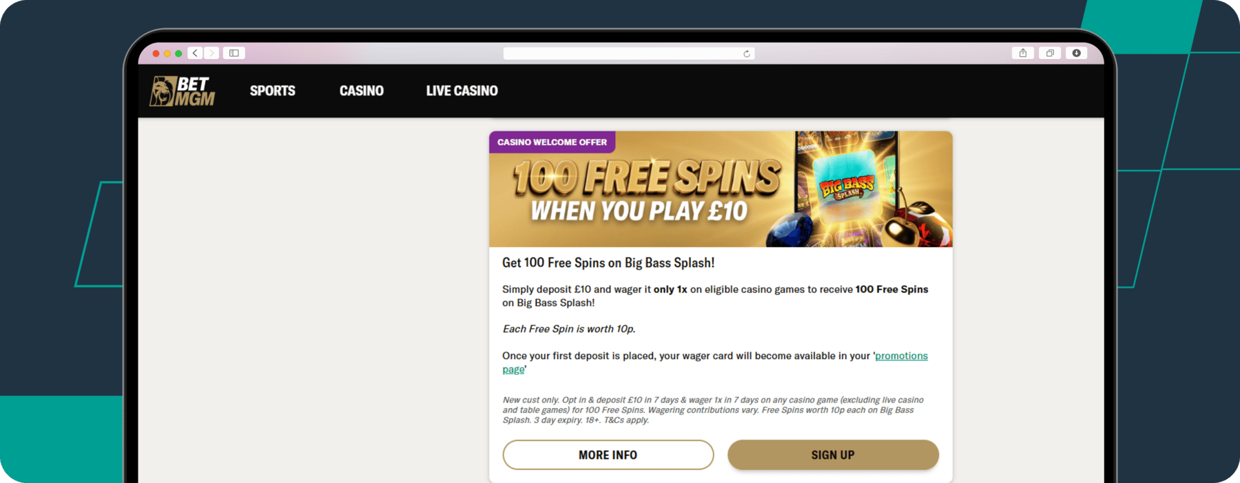 Casino Welcome offer on Betmgm