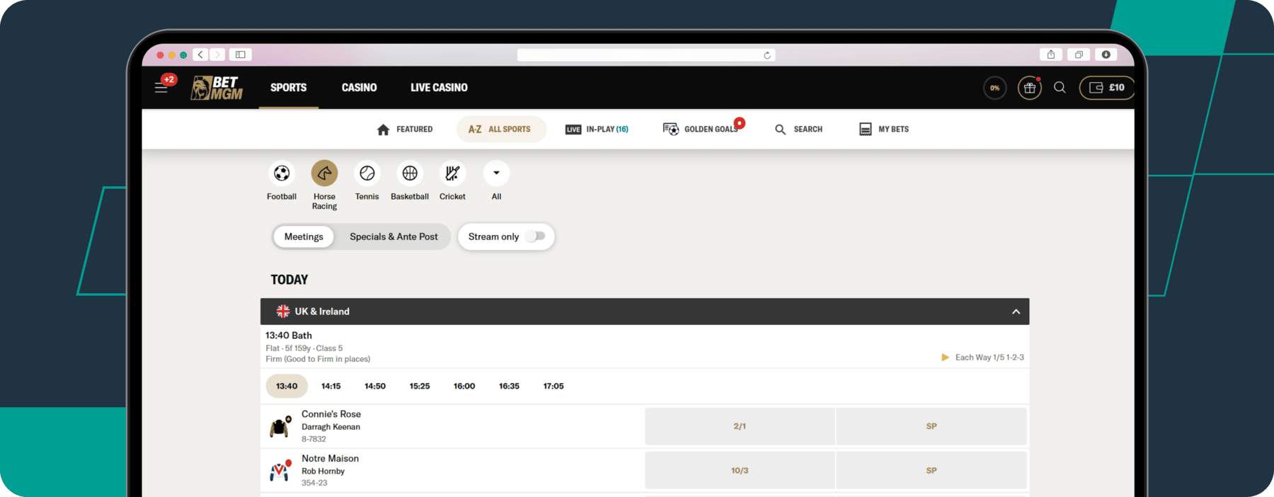 Horse Racing market on Betmgm website