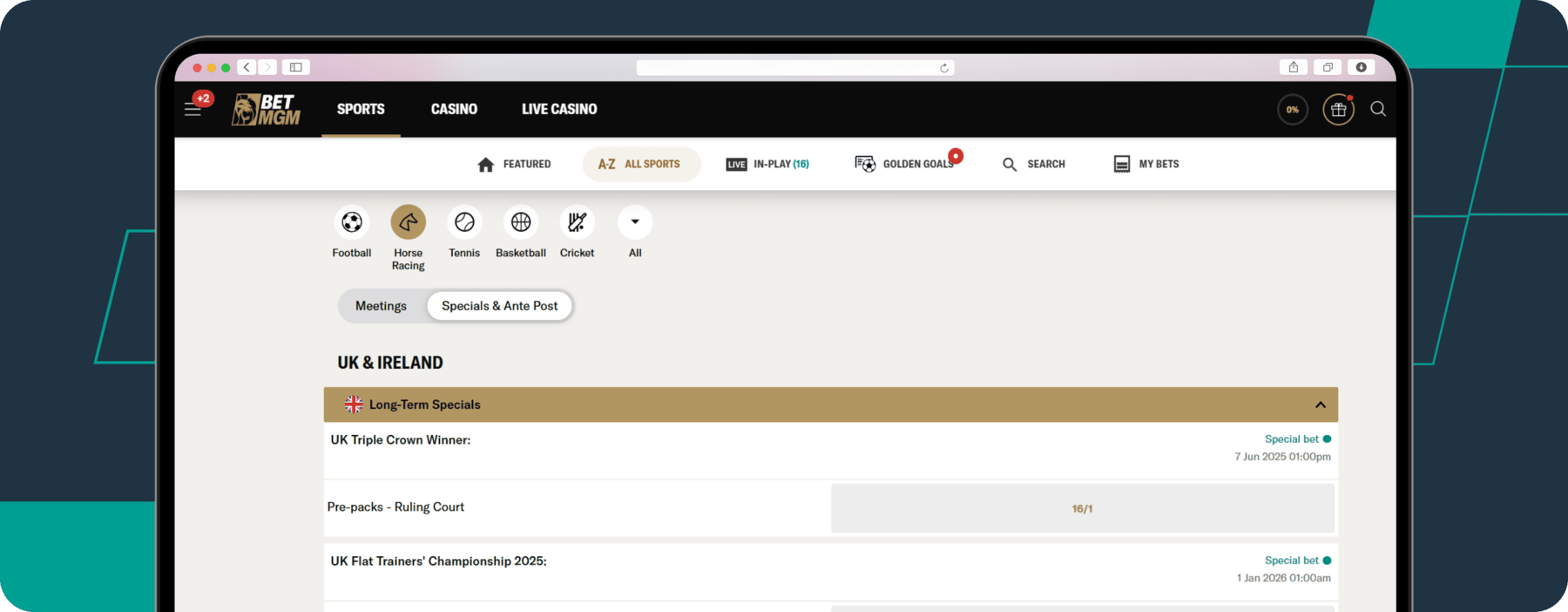 UK & Ireland horse racing matches on Betmgm