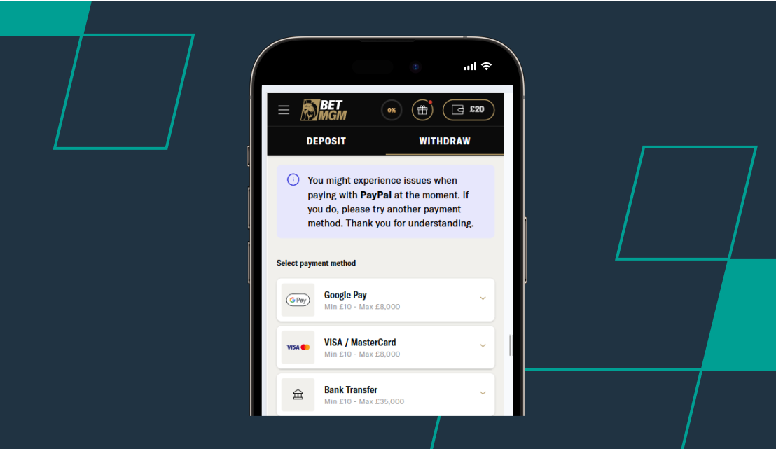 Withdrawal method on betmgm