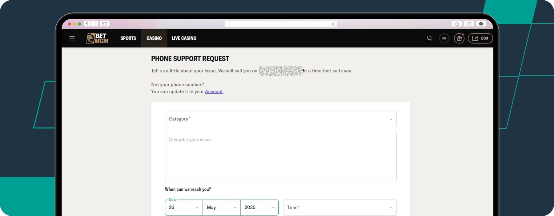 betmgm customer support call back