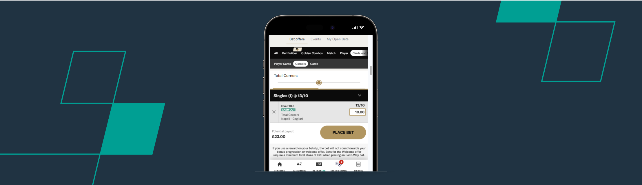 Football corners bet on Betmgm