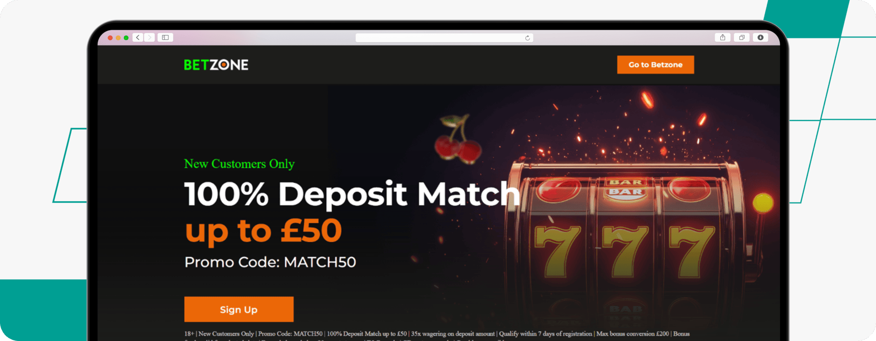 100% Deposit Match up to £50 offer on Betzone