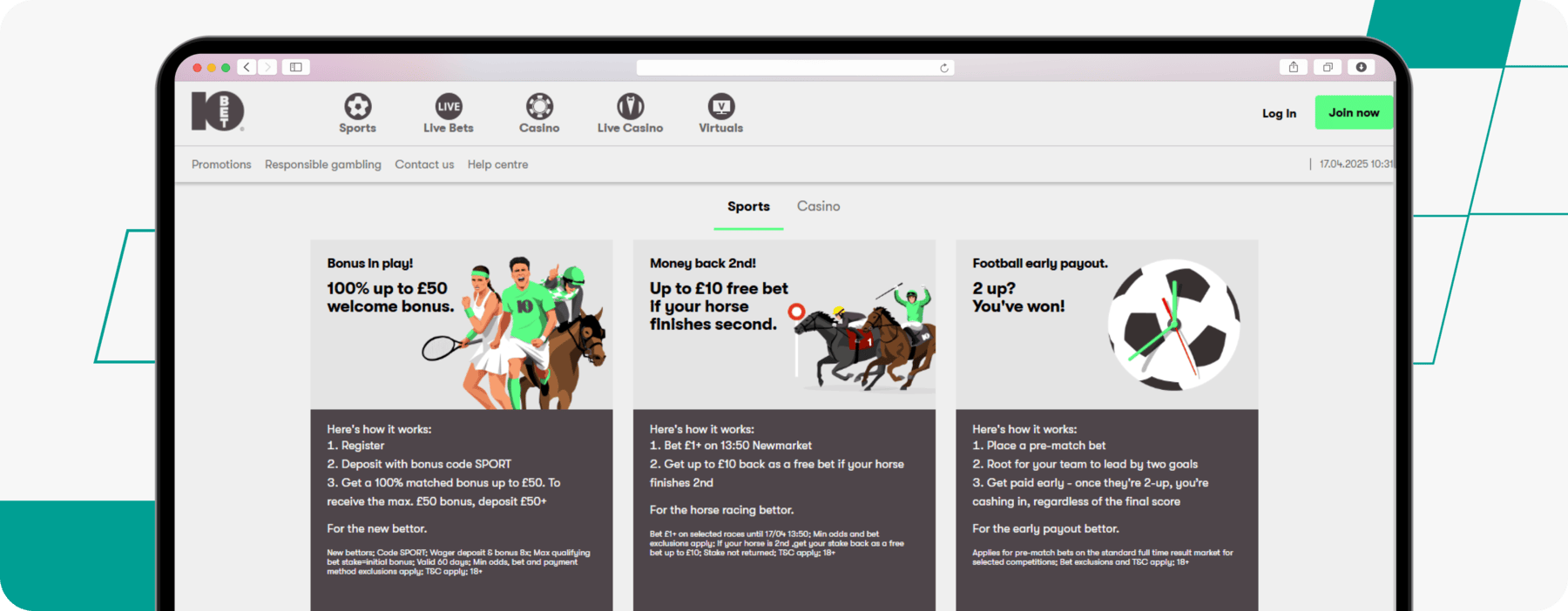 Screenshot of the 10bet Promotional Page