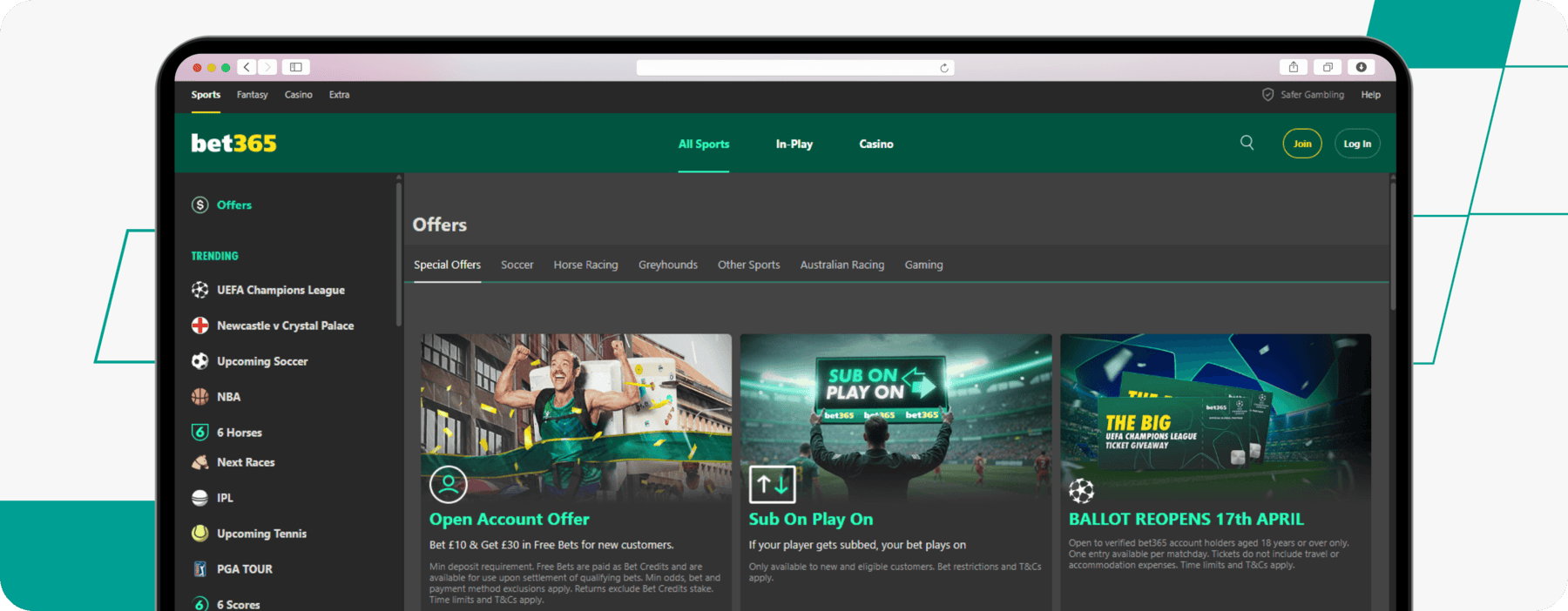 Screenshot of the bet365 Promotional Page