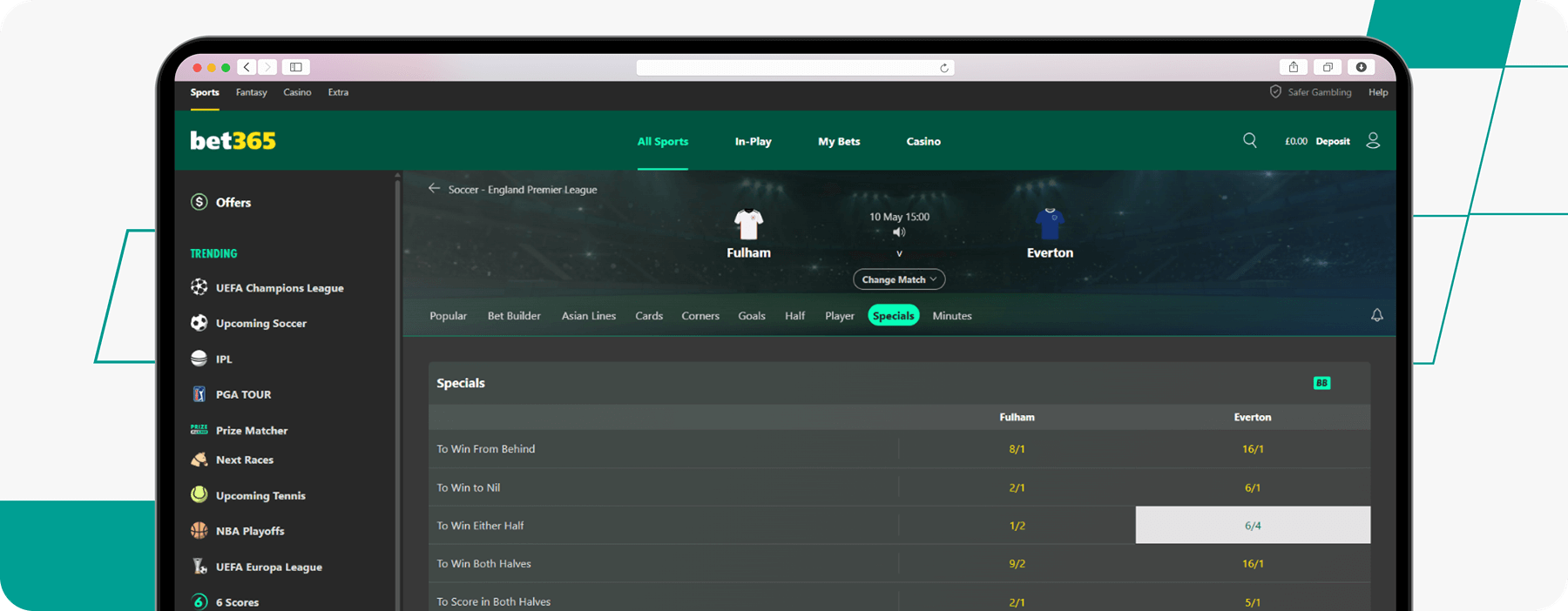 screenshot of bet365 win either half example